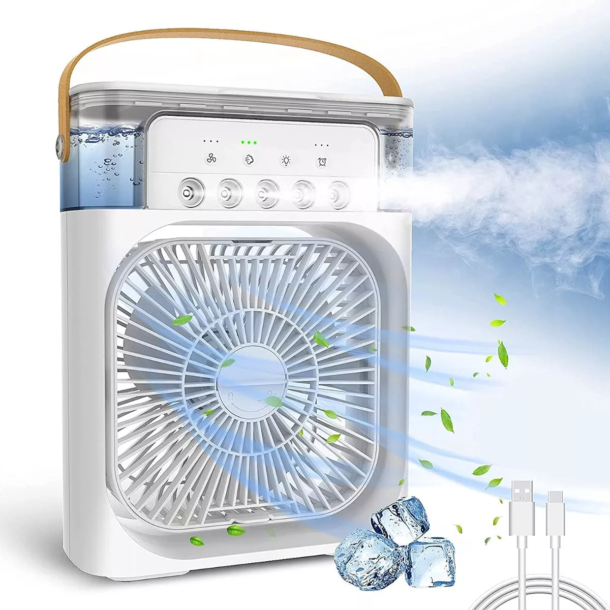 ¡FRESCURA EN CUALQUIER LUGAR! 🌬️ VENTILADOR PORTÁTIL CON TANQUE DE AGUA,USB Y LUZ LED