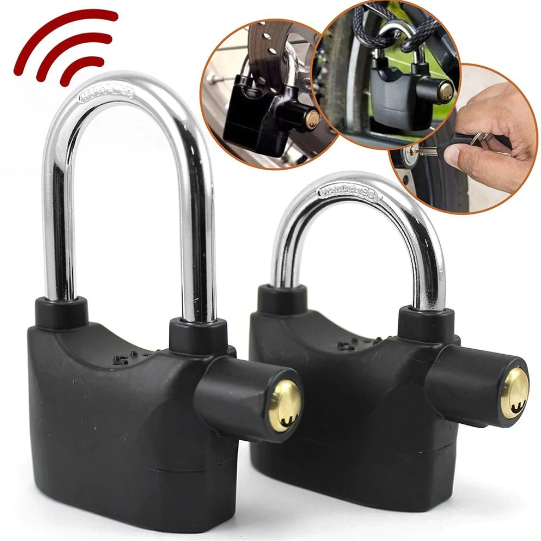 CANDADO CON ALARMA ANTIRROBO DE 110 dB PROTEGE MOTOS, BICIS, PORTONES Y MÁS