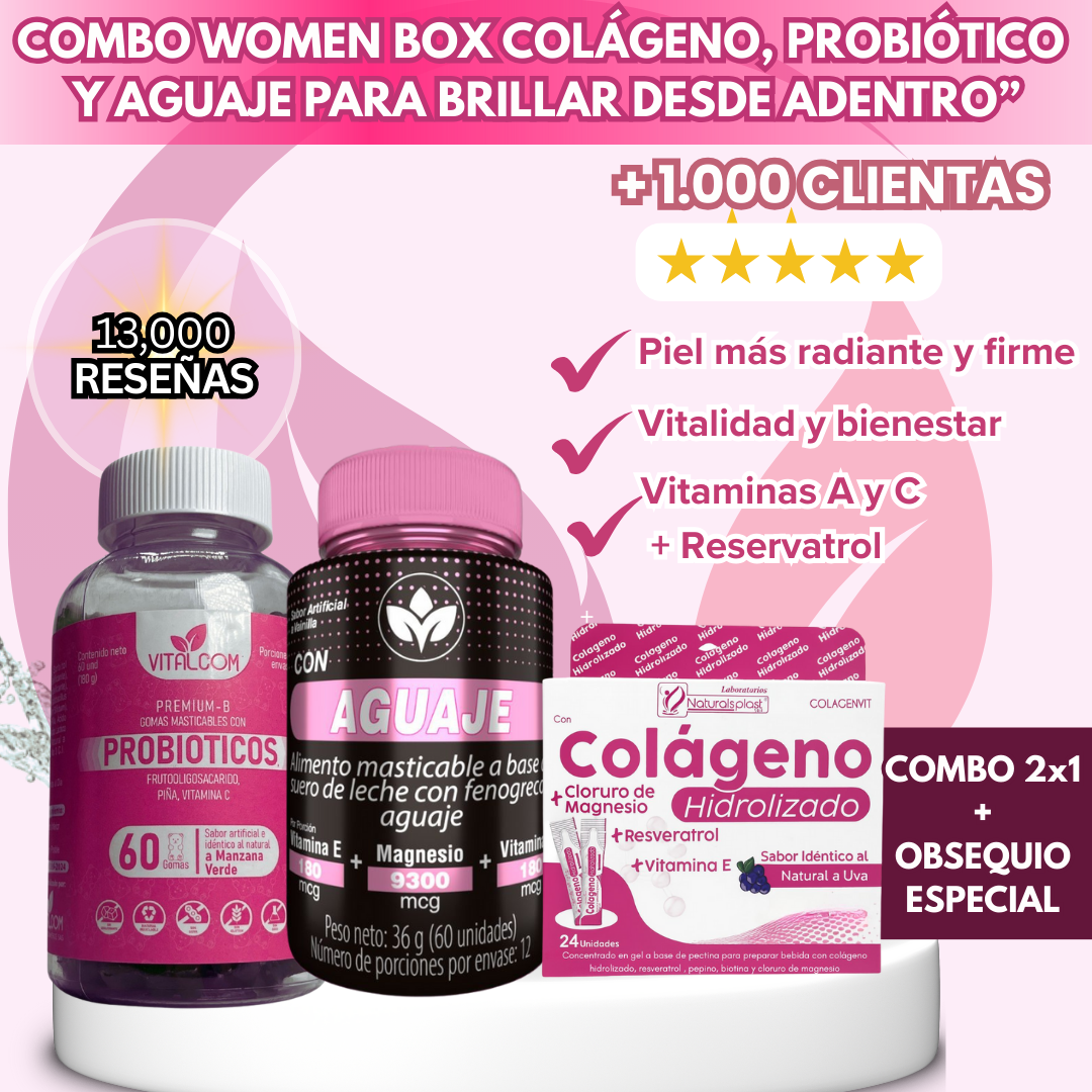 COMBO WOMEN BOX COLAGENO,PROBIOTICO Y AGUAJE
