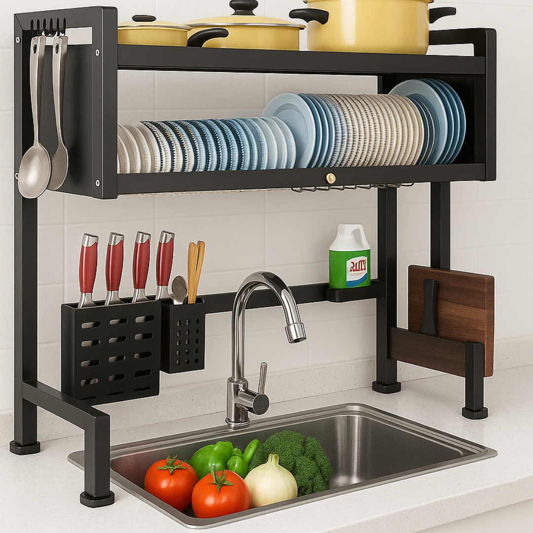 Escurridor y Organizador de Platos con Tapa – Cocina ordenada sin esfuerzo