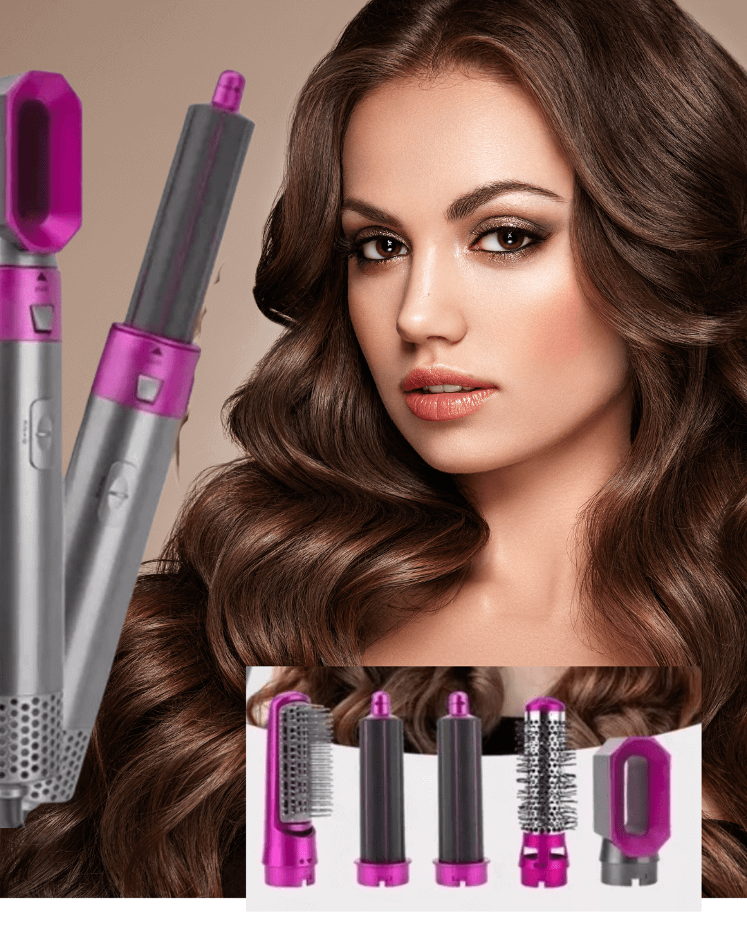 SmoothGlow™ |CEPILLO MULTIFUNCIONAL 5 EN 1: PEINA, SECA, ALISA Y RIZA EN MINUTOS