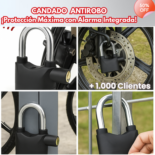 CANDADO CON ALARMA ANTIRROBO DE 110 dB  PROTEGE MOTOS, BICIS, PORTONES Y MÁS