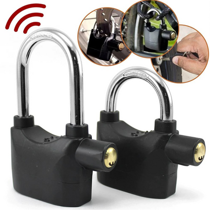 CANDADO CON ALARMA ANTIRROBO DE 110 dB  PROTEGE MOTOS, BICIS, PORTONES Y MÁS