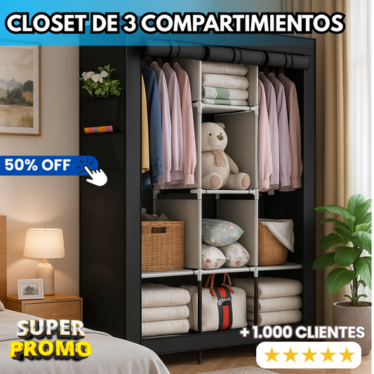 closet  portatil de 3 compartimientos desarmable