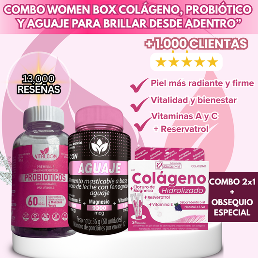 COMBO WOMEN BOX COLAGENO,PROBIOTICO Y AGUAJE