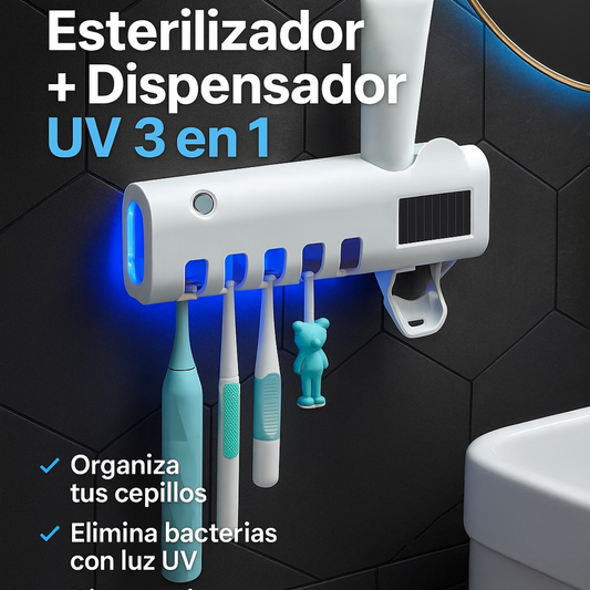 Esterilizador UV para cepillo+ Dispensador de Crema Dental 3 en 1 Exclusive®